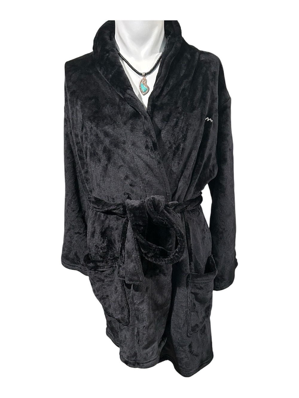 PINK Victoria's Secret Plush Black Hooded Wrap Robe